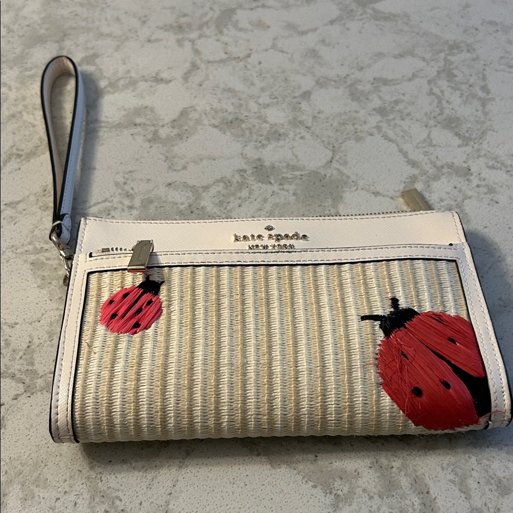 Kate Spade Pink and Black Ladybug Wristlet
